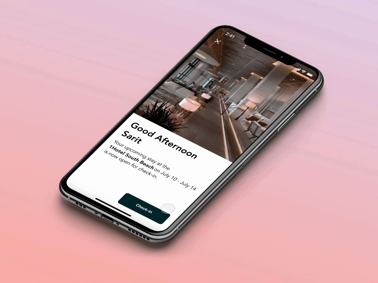 Hotel check-in animation branding check in design hotel illustration ios iphone11 readar sketch ui vector