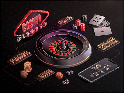 Online Casino isometric pack 3d art ball card casino casino games chips design game illustration jackpot las vegas light money photoshop play poker roulette vector win