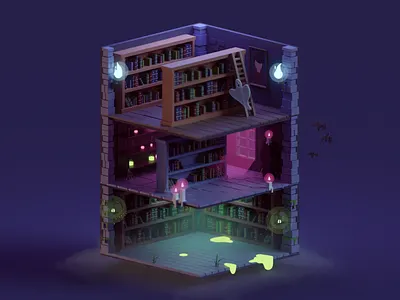 Haunted Library (WIP) b3d blender ghosts haunted isometric library low poly potion spooky swamp witch
