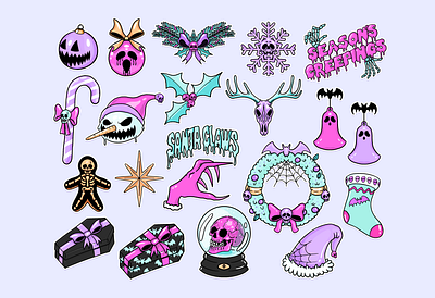 Spooky Xmas Pastel Goth elements christmas creepy cute illustration pastel art photoshop spooky