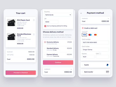 Business card maker — Checkout add to cart app cart checkout clean ecommerce ecommerce app ecommerce shop interface mobile mobile app order payment ui