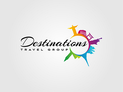 Destinations Travel Group adventure branding colorful destination destinations illustration landmarks logo monuments logo travel travel agency travel logo traveling vector