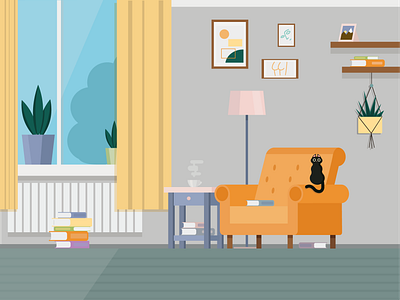 Chill zone cat chill illustration room study vector