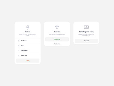 Pop up - Actions, Success, Error button buttons clean components design icons materialdesign mobile notification overlay overlay notification pop popup success tabs ui uidesign uiux ux