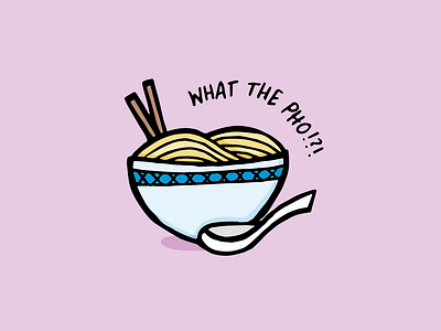 What the Pho!?! cute digital illustration food pun funny noodles pho pho noddle soup pun purple vector illustration what the fuck