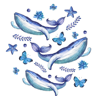 blue elements1 birds and butterfly blue color cute animal design ecology logo nature pattern patterns watercolor