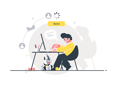 Man writing letter character desk flat guy illustration kit8 letter man sitting vector writing