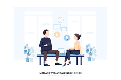 Man and Woman Talking on Bench. abstract banner business character flat illustration infographic landing office page web