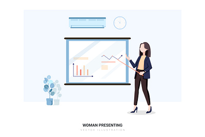 Business Woman Presenting abstract banner business character flat illustration infographic landing office page web