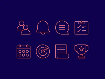 Grid Icons bell comment icon icon design iconography icons illustration target trophy vector