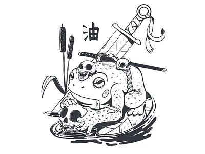 Frog samurai art cartoon character frog illustration ink manga samurai skull イラスト イラストレーター