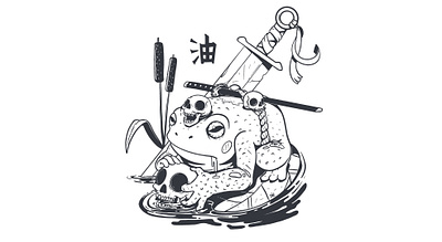 Frog samurai art cartoon character frog illustration ink manga samurai skull イラスト イラストレーター