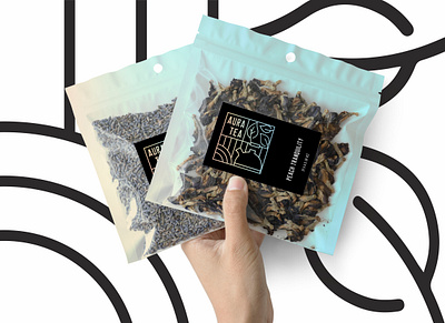 Aura Tea Packets advetisement aura brand design brand designer branding graphic design illustrator iridescent leaves logo logo design logo designer package package design package designer packaging poster tea