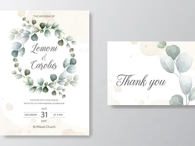 wedding invitation card with Eucalyptus leaves template art autumn winter background banner beautiful border botanical bouquet branch card celebration decoration decorative design elegant eucalyptus floral flower foliage forest