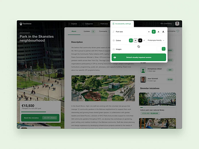 Taxchoice - Accessibility settings interaction app crowdfunding dashboard eco finance government graphs interface latvia light millennial minimalistic mobile social taxes ui