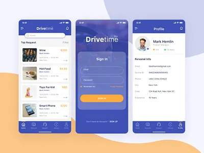 Drive time | Social food delivery app android app animation art graphic illustration ios logo ui uiux ux