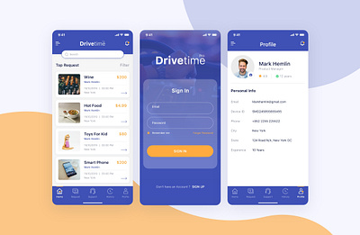 Drive time | Social food delivery app android app animation art graphic illustration ios logo ui uiux ux