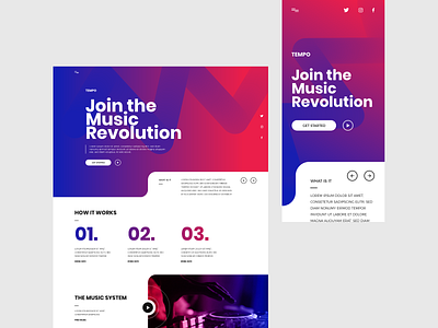 TEMPO - Music Sharing Site adobe xd colourful concept design gradient idea media mobile music music share sharing social social media ui ux vector web website