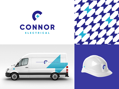 Connor Electrical agrib bolt brand branding connor design electric electrical electrician electricity lightning logo mockup pattern purple logo service services utility van vehicle