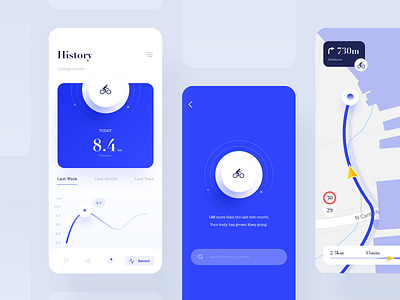 Sports app- Biking 02 application biking blue design distance fitness interaction map minimal mobile plan product product design running sports app workout workout app