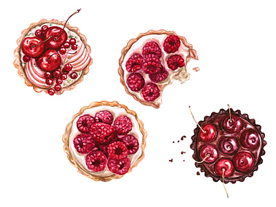 Tartlets berries berry cherry cream draw food food illustration illustration tartlets watercolor watercolor art