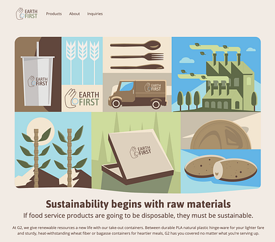 About Page for Earth First cup eco friendly flat illustration raw materials recycle sustainability web design