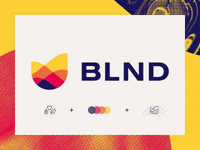 BLND logomark active blue branding flower gradient halftone health heart identity design leaf logo medicine mental health orange organic texture therapy wellness yellow