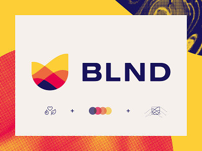 BLND logomark active blue branding flower gradient halftone health heart identity design leaf logo medicine mental health orange organic texture therapy wellness yellow