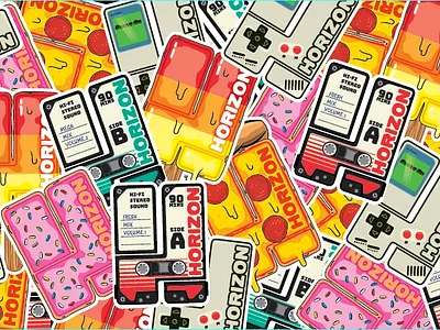 Horizon Collage branding cake cassette coffee mug design donut food gameboy ice lolly illustration illustrator logo lolly mug nintendo pizza vector