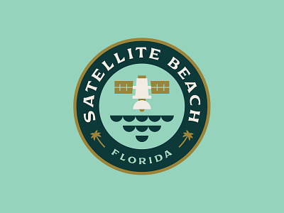 Satellite Beach Badge badge badge design badge logo beach circle logo east coast florida icon logo ocean palm trees satellite shane harris waves