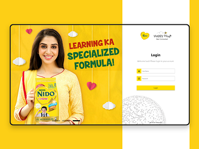 Dashboard Login Screen dashboard dashboard design family product happy hive hive kids product login screen modern ui design mokcup nestle nido nido design powder milk screen design ui design yellow white