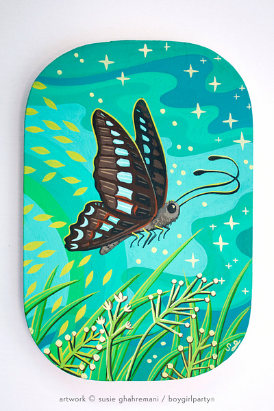 Blue Triangle Butterfly australia butterfly gouache hand painted nature painting susie ghahremani