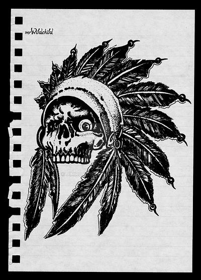 Injun skull cartoon character dead deadly design dot dotwork illustration skull