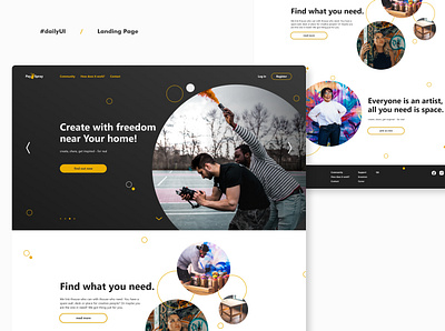 Landing Page - Idea Exploration - Daily UI black button design circle dailyui design icon illustration landing page orange photography product design startup streetart typography ui webdesig webside design whitespace workspace yellow