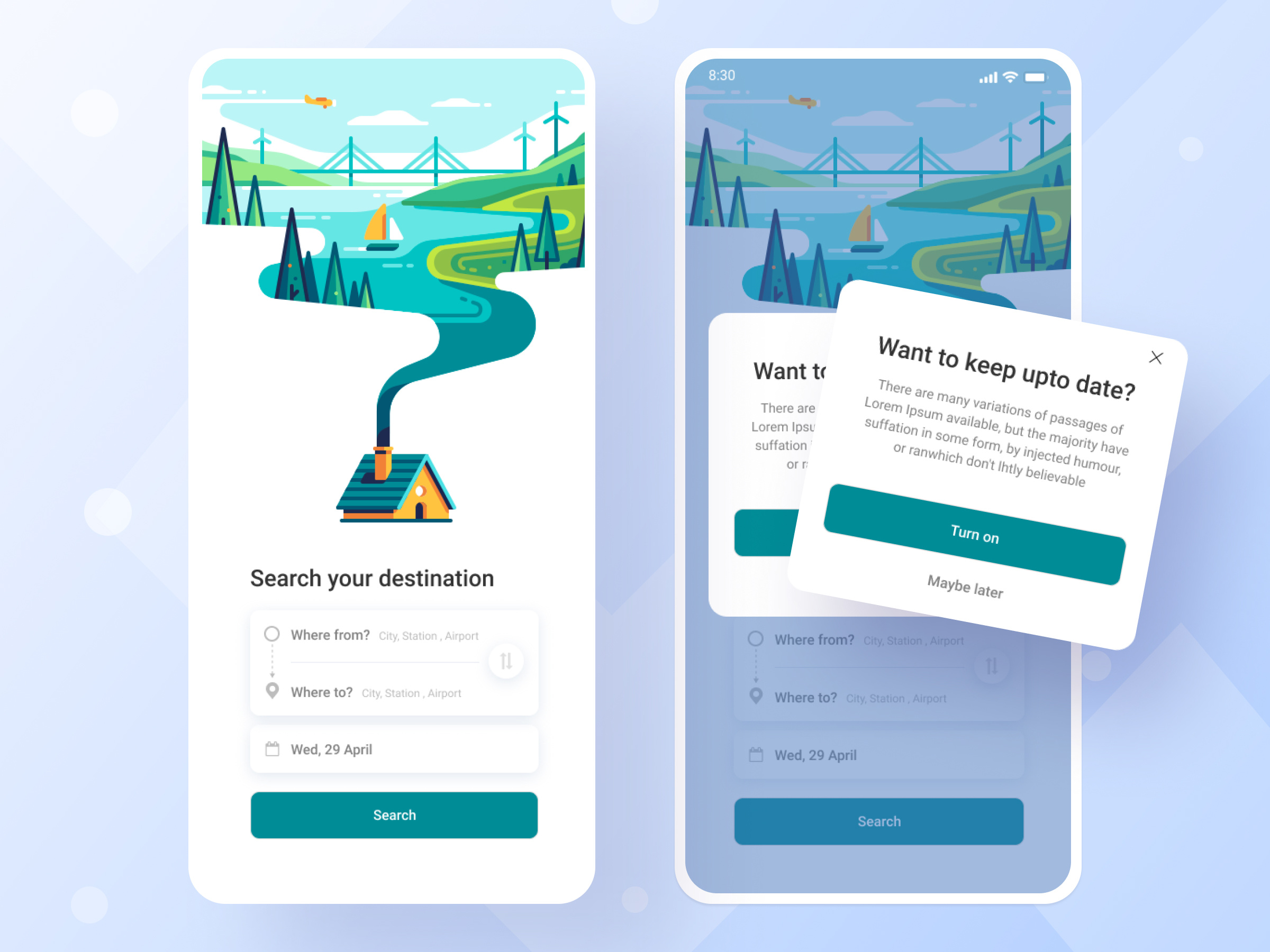 Example of Travel Ticket Booking iOS App Screen Concept