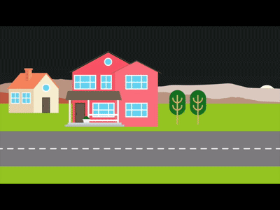 City animation bus car city road