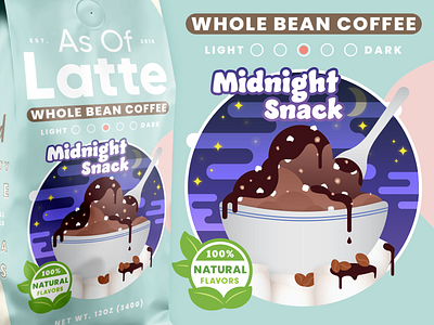 Rocky Road Ice Cream Flavored Coffee chocolate coffee design flat flavor food green ice cream illustration illustrator kitchen logo marshmallow night packaging photoshop purple type typography vector