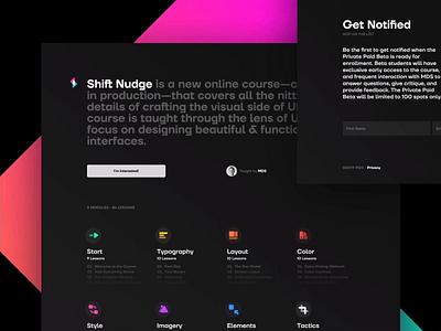 shift nudge landing course dark mode landing page responsive shiftnudge ui