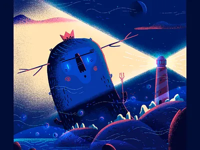 :::Light & Darkness::: darkness illustration lighthouse monster procreate procreate art sea