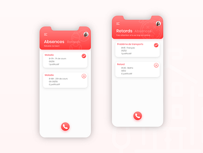 Pronote rebranding - Absences and lateness app design colorful design education app mobile app mobile app design mobile design mobile ui school app ui