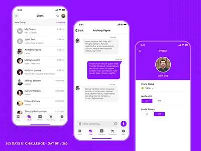 365 DAYS UI CHALLENGE - DAY 013 / 365 - Messaging 365 days design challenge 365daysuichallenge dailyui dailyui013 message message app mobile app purple ui uiux