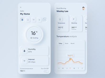 Smart Home App app app ui application design application ui dark mode neomorphism neomorphism design neumorphism neumorphism ui night mode pie chart skeuomorph app spendings statistic ui ux