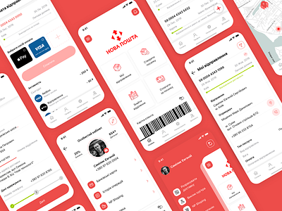 Nova Poshta mobile app redesign app app design application clean clean ui dailyui delivery service design design app icon ios mobile nova poshta product design red red app typogaphy ui user experience ux