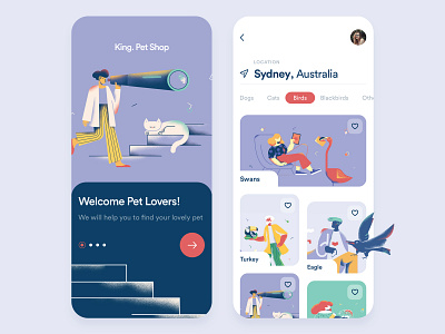 Pets Adoption App animal app clean colors creative design design illustration mobile ui ux vactor