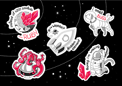 Open space adobe illustrator animals illustrated art astronaut charactedesign cosmonaut cosmos cute art design art dog illustration moon programmers rocket ruby space spaceman stars stickers vector