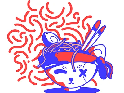 Asian Noodles Vector Illustration asian asian food cat cute fast food fastfood flat illustration japan japanese noodles restaurant vector