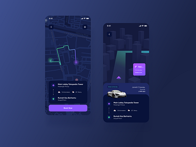 Ride Sharing App clean dark dark theme design grab iphonex purple ride ui user interface ux