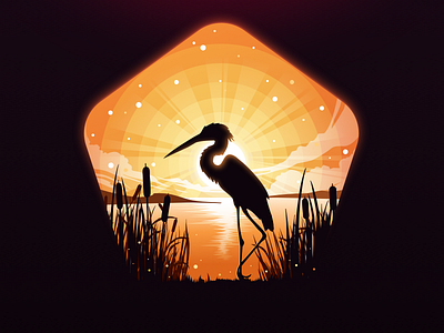 Heron balance bird calm forest heron illustration lake landscape nature negative orange pentagon proart prokopenko reeds silence swamp trend vector