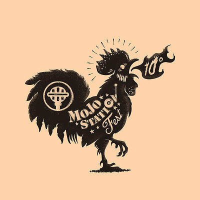 Mojo Station Blues Fest - logo illustration artwork blues festival logo grunge handmade illustration illustration art illustrator lettering logo logo design logodesign microphone mojo noise rooster silouhette vectorart