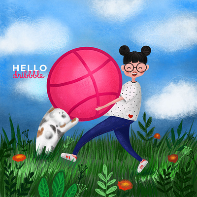 Hello dribbble :) character design drawing firstshot hello hello dribbble hello world hellodribbble illustarator illustration invite procreate tablet